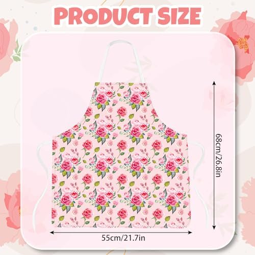 Whaline 4Pcs Floral Aprons Vintage Rose Flower Pattern Adjustable Kitchen Cooking Apron Decorative Reusable Aprons for Spring Dinner Baking Grilling Mom Wife Grandma Sister Gift Supplies