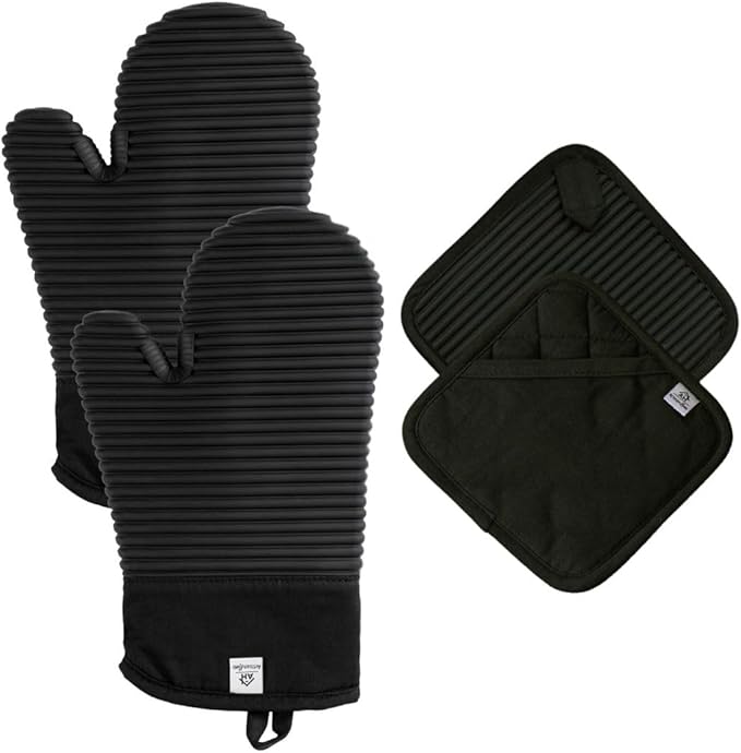Extra Long Silicone Oven Mitts and Pot Holders Sets | Heat Resistant 500°F by AH+Artisan+Home