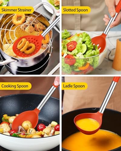 Silicone Kitchen Utensils Set, 8Pcs Cooking Utensils with Holder, Red