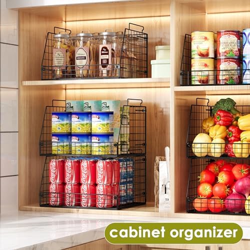Jakyitvi 6 Pack Stackable Wire Baskets for Pantry,6 Pank Metal Pantry Organizer Storage Bins for Kitchen Snack, Fruit, Potato, Onion & Vegetable Storage, Wire Baskets for Pantry Organization