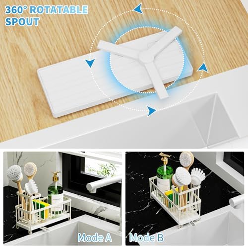 Cisily Sponge Holder for Kitchen Sink, Sink Caddy Organizer with High Brush Holder, Kitchen Countertop Organizers and Storage Essentials, Rustproof 304 Stainless Steel (Cream, 9.25″)