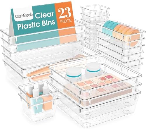 23 PCS Drawer Organizer Set, 5 Size Bathroom and kitchen organizer Trays