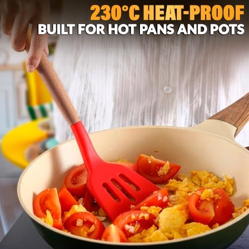 12 Pcs Red Kitchen Accessories with Holder for Nonstick Cookware