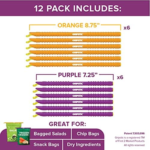 GripStic Bag Sealer – 12-Pack Medium Reusable Bag Clips, Original Airtight & Waterproof Seal for Food Storage, Chips & Kids Snacks