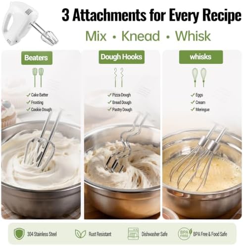 WEPSEN 5-Speed Electric Hand Mixer, 4 Large Mixing Bowls Set, Handheld Mixers with Whisks Beater, Stainless Steel Metal Nesting Bowl Measuring Cups Spoons Kitchen Cake Blender for Baking Supplies
