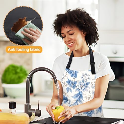 Adjustable Bib Apron with 2 Pockets for Cooking and Baking