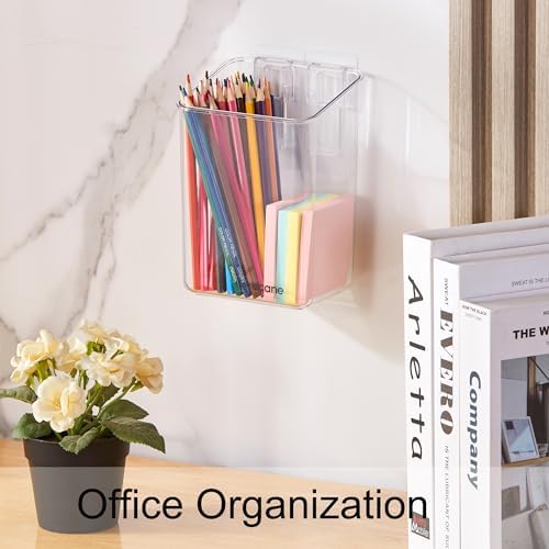 vacane 2-Pack Adhesive Cabinet Door Organizer, Transparent Plastic Storage Bins for Kitchen Bathroom Office, No Drill Hanging Basket, Space Saving Removable Holder-S