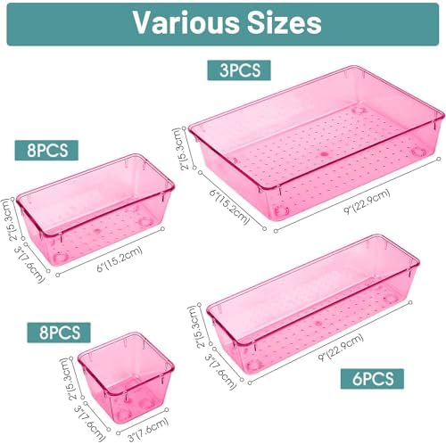 25 PCS Plastic Drawer Organizer Set, Makeup Organizers and Storage Bins