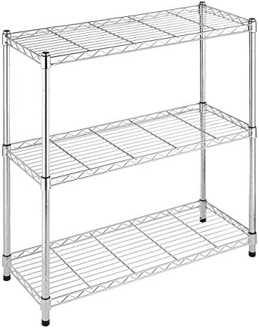 Whitmor 3 Tier Shelving Unit, Metal Storage Shelves, 400 lbs Capacity per Shelf, 1200 lbs Total, Easy Assembly Home Organizer for Pantry, Kitchen, Garage, Plant, 36"L x 14"W x 36"H, Chrome