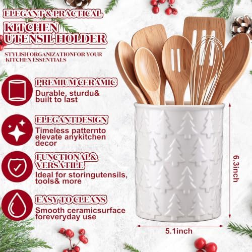 Yungyan Ceramic White Christmas Tree Utensil Holder for Kitchen