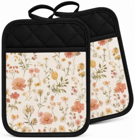 Rustic Floral Pot Holders for Kitchen 2 Pack Set
