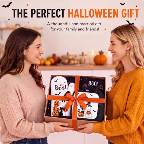 FoldTier 6 Pcs Halloween Kitchen Decoration Set Towel Pot Holder Oven Mitt