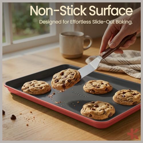 Bakken 8-Piece Ceramic Coated Bakeware Sets, Nonstick Aluminized Steel Pans with Muffin, Loaf, Cake, Roasting Pan, & Cooling Rack, Oven Safe Up To 500°F, Dishwasher Safe, BPA, PTFE & PFAS Free, Pink