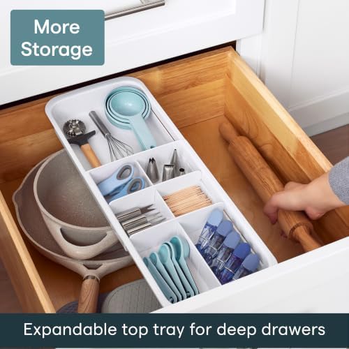 YouCopia DrawerFit Sliding Drawer Tray with Adjustable Dividers, Expandable Kitchen Storage Organizer, Speckled White