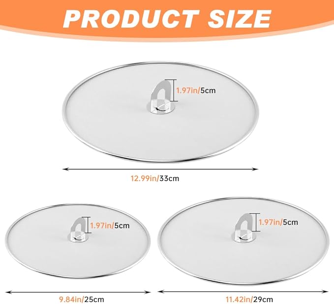 Splatter Screen for Frying Pan, 3 Pack Stainless Steel Extra-Fine Mesh Grease - Image 9