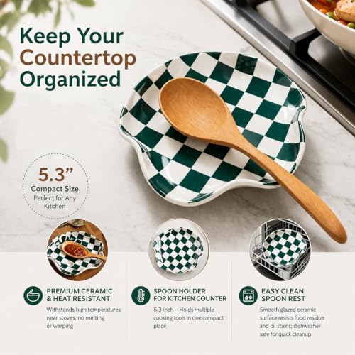 Miamolo Checkered Spoon Rest for Stove Top, Spoon Holder Keeps Area Cleaner