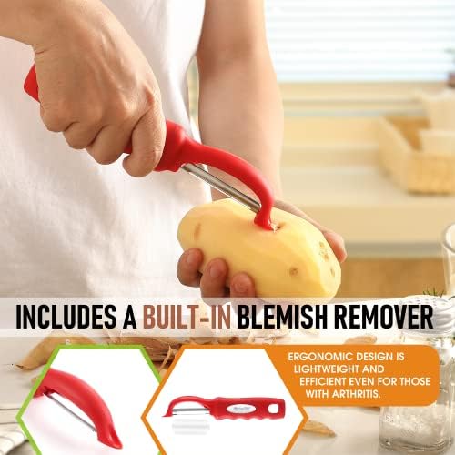 Spring Chef Swivel Vegetable Peeler for Kitchen with Soft Grip Handle, Red
