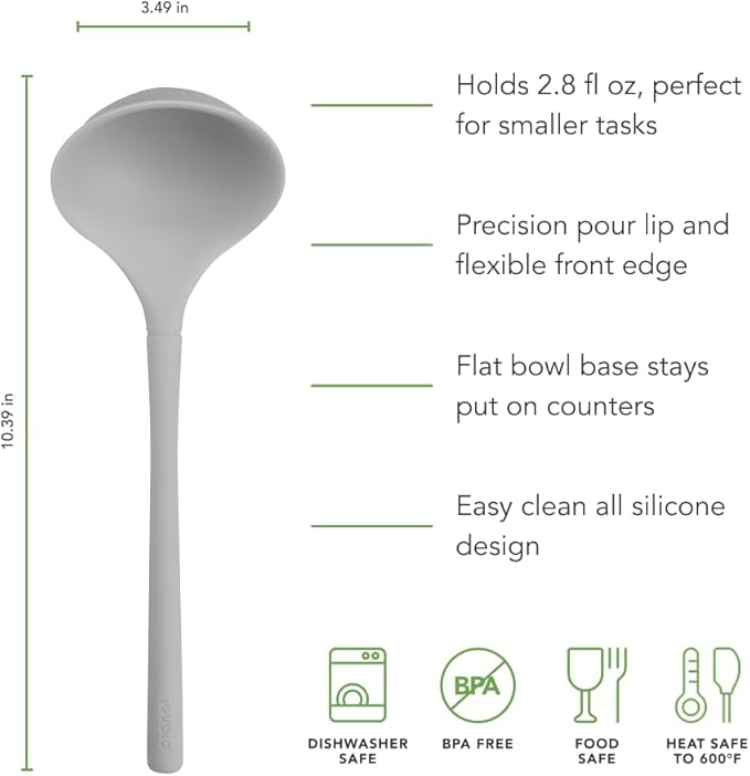 Tovolo Flex Core Small Silicone Ladle Oyster Gray Heat Safe Silicone Soup Ladle - Image 5