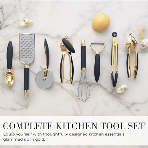 Styled Settings Black and Gold Kitchen Utensils, 8-Piece, Black & Gold