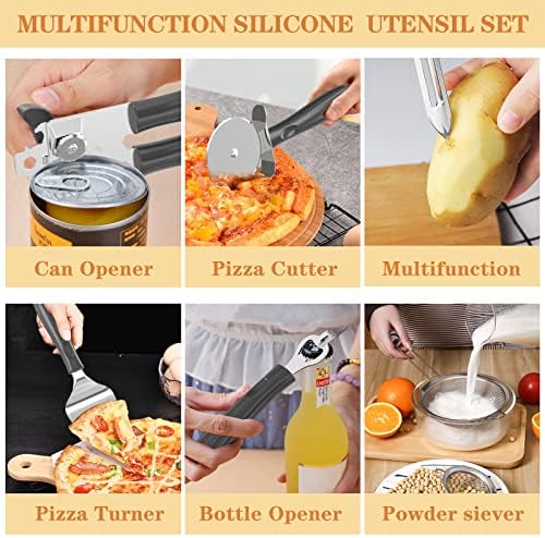 Silicone Cooking Utensil Set, Umite Chef 43 PCS Heat Resistant Kitchen Utensil Gadgets Set-Stainless Steel Handle- Kitchen Spatula Tools for Nonstick Cookware, Pots and Pans Accessories(Grey)