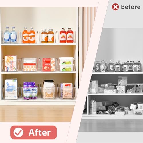 Clear Plastic Storage Bins - 12 Pack Pantry Organizers and Storage,Large Clear Pantry Organizer Bins, Plastic Containers with Handle for Kitchen, Cabinet, Bathroom, Classroom Organization