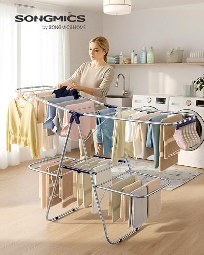 SONGMICS Clothes Drying Rack, Foldable 2-Level Stee Laundry Drying Rack