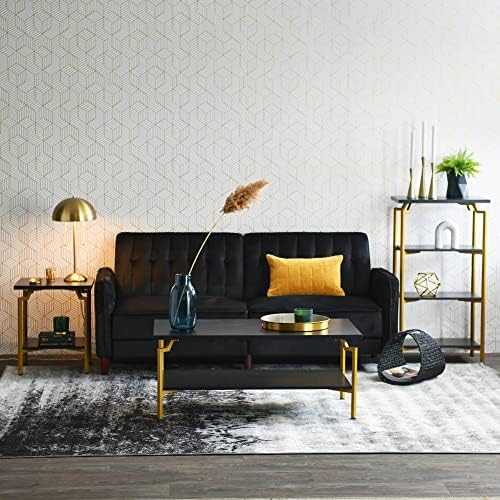 Household Essentials Black Oak & Gold Iron Rectangular Coffee Table