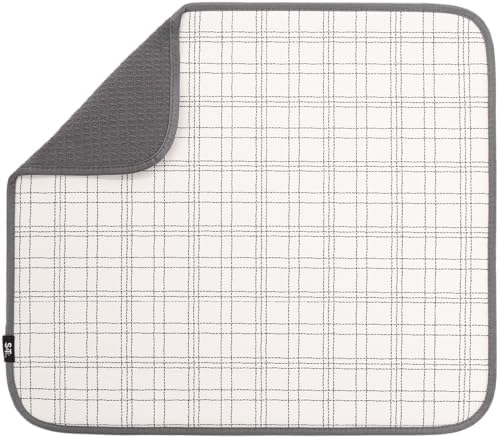 S&T INC. Dish Drying Mat, 16" x 18", Large, Stitched Plaid