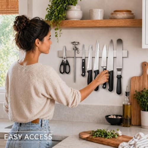Modern Innovations 16 Inch Stainless Steel Magnetic Knife Bar with Multi-Purpose Functionality as a Knife Holder, Knife Strip, Magnetic Tool Organizer, Art Supply Organizer & Home Organizer