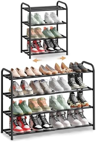 SONGMICS Expandable Shoe Rack, 4-Tier Shoe Organizer, Holds 8-16 Pairs