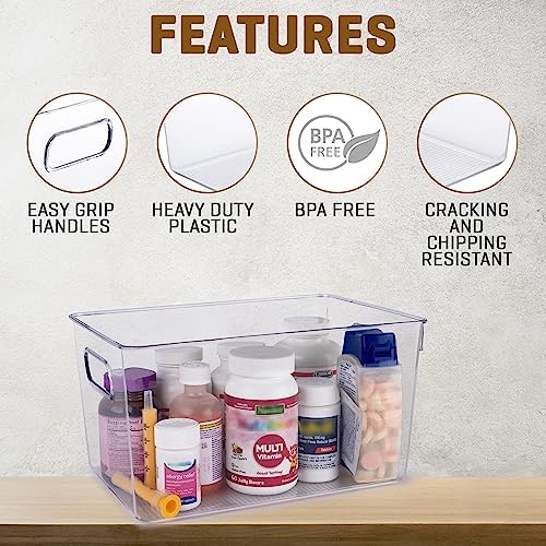 Clear storage organizer bins, Kitchen Cabinet Organizers and Storage Baskets Pantry Fridge Containers for Organizing Cabinet Organization Perfect for, Foods, Snacks, Chips, Vitamin, Spices, Makeup