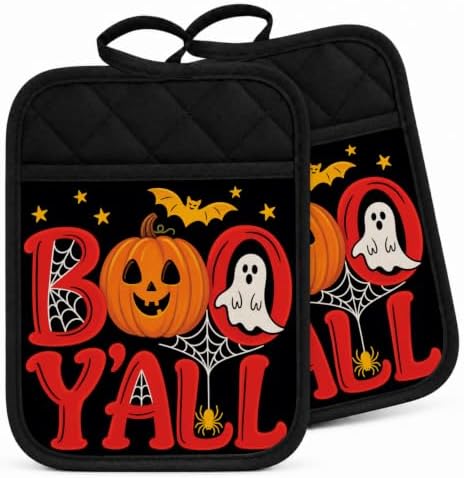 Boo Y'all Halloween Pot Holders for Kitchen 2 Pack Set