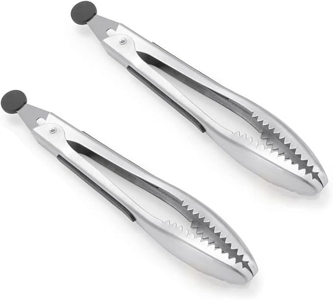 Stainless Steel Kitchen Tongs 2-Piece Set, 8.8-Inch Food Tongs, High by HFUKJKIP