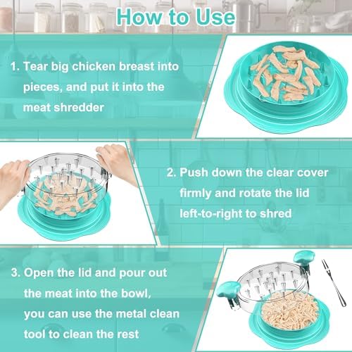 Chicken Shredder Tool Twist Large Meat Shredder with Brush&Fork, Mint Green