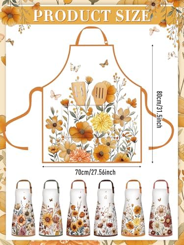 Bencailor 6 Pcs Fall Vintage Floral Aprons Gifts for Women with Pockets