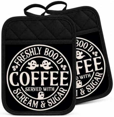 Halloween Ghost Pot Holders for Kitchen Coffee Bar 2 Pack Set