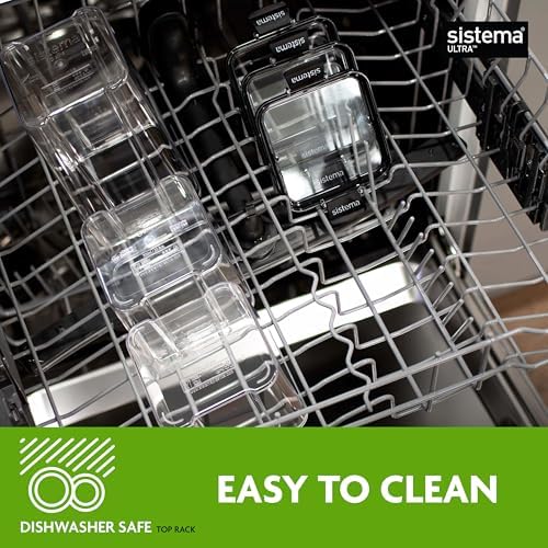 Sistema Tritan Ultra Airtight Pantry & Kitchen Storage Containers, 5-Pack, Clear Stackable Square Food Storage, BPA-Free, Dishwasher & Freezer-Safe (Microwave-Safe Without Lid)