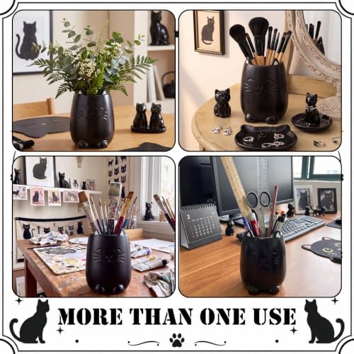 Yungyan Ceramic Black Cat Utensil Holder for Kitchen