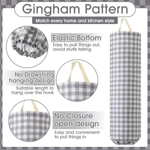 Gingham Plastic Bag Holder for Grocery Bag, Gray