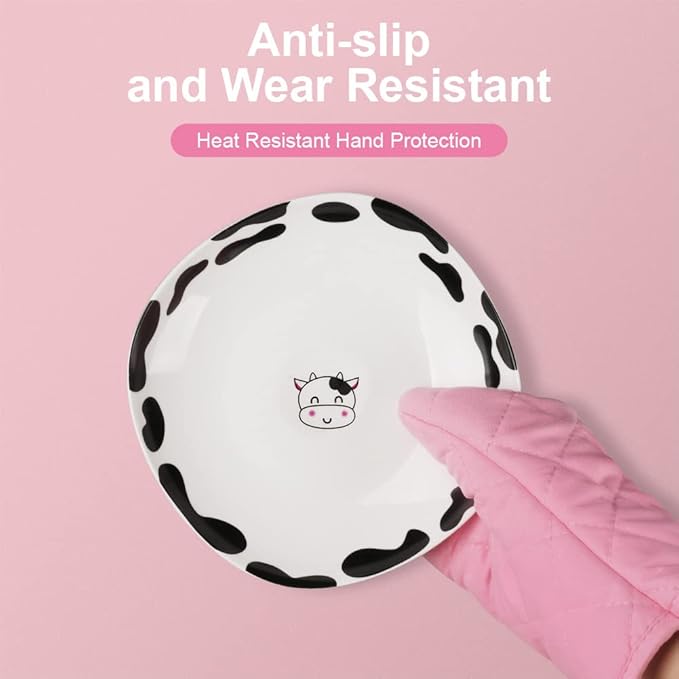 AUAUY Pink Oven Mitts, 1 Pair Kitchen Mittens, 392°F Heat Resistant Oven Gloves - Image 7