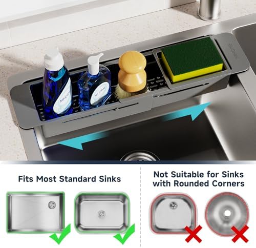NiHome Extendable Kitchen Sink Caddy, Small Brush Sponge Storage Holder