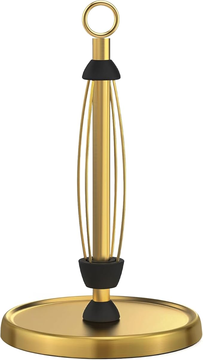 Gold Paper Towel Holder Countertop, One-Handed Tear, Stainless Steel, Weighted by HZE