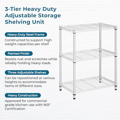 Honey-Can-Do 3-Tier White Wire Shelf, NSF, 250 lb/Shelf, 14x24x30 in