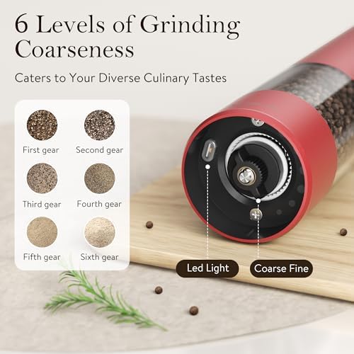 Ultrean Electric Salt and Pepper Grinder Set, Rechargeable,Red