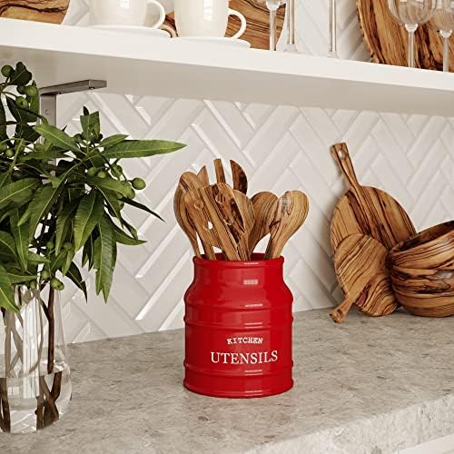 Barnyard Designs Ceramic Kitchen Utensil Holder Countertop 6.75″ (Red)