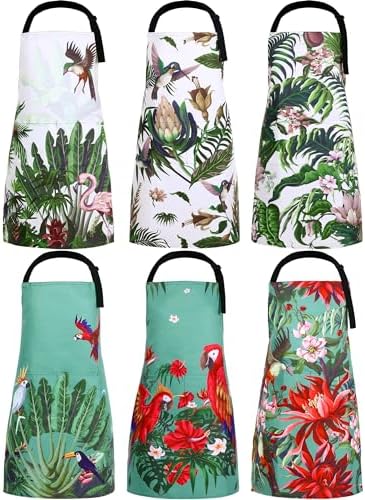 Bencailor 6 Pcs Tropical Aprons for Women with Pockets, Waterproof