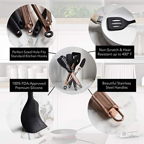 COOK WITH COLOR Silicone Cooking Utensils, Kitchen Utensil Set, Easy to Clean Silicone Kitchen Utensils, Cooking Utensils for Nonstick Cookware, Kitchen Gadgets Set, Mini, Black