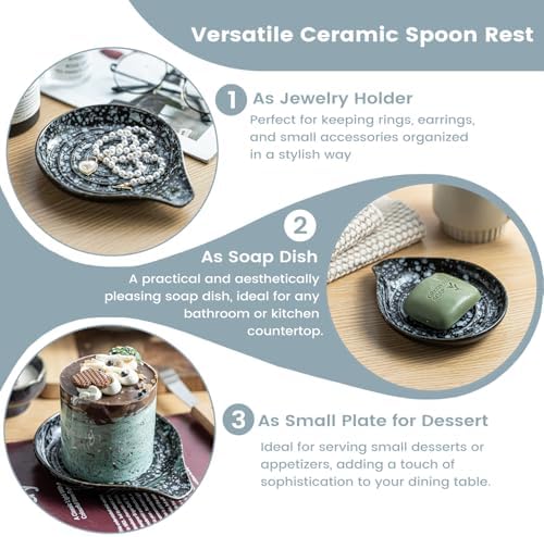LAUCHUH Spoon Rest for Stove Top, Ceramic Spoon Holder Kitchen Ladle Holder