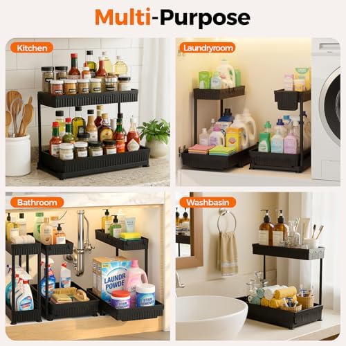 Sevenblue 3-Pack 2-Tier L-Shaped Under Sink Organizers with Sliding Drawers
