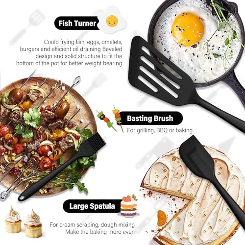 HaWare 11 PCS Silicone Cooking Utensils Set, Black